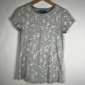 Simply Vera Vera Wang Women XS‎ Gray Floral Embroidered Short Sleeve Knit Blouse